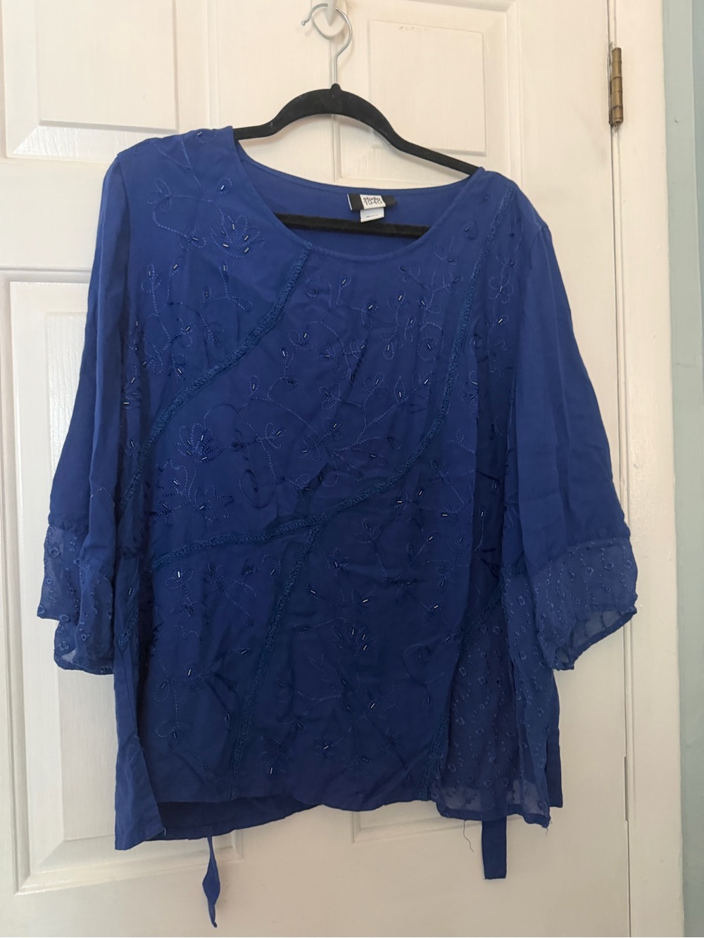 Studio 1940 Plus 18/20 Blue Embroidered Beaded Sequin Boho Blouse